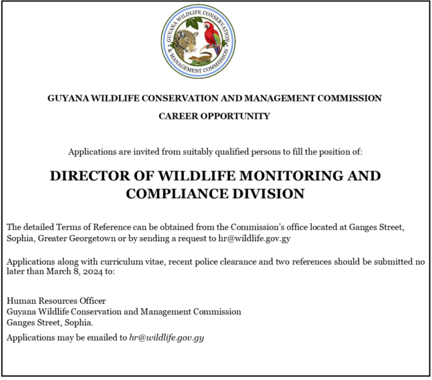 Vacancy: Director of Wildlife Monitoring and Compliance Division